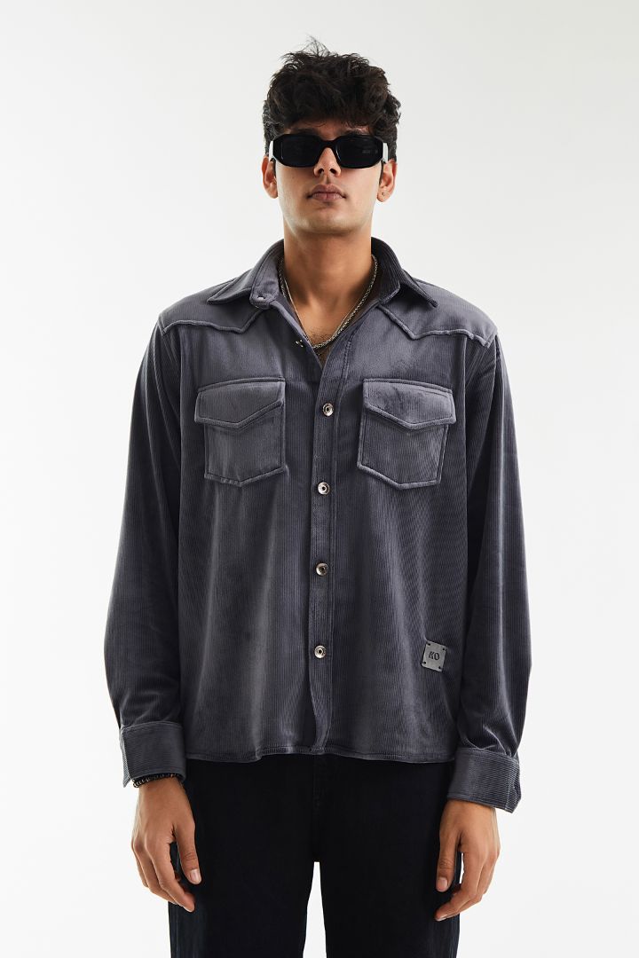 Overlay Velvet Corduroy Shirt