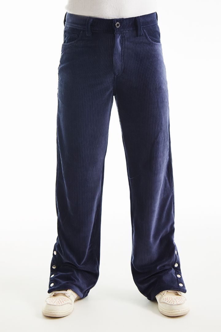 Bottom-Buttoned Velvet Corduroy Pant