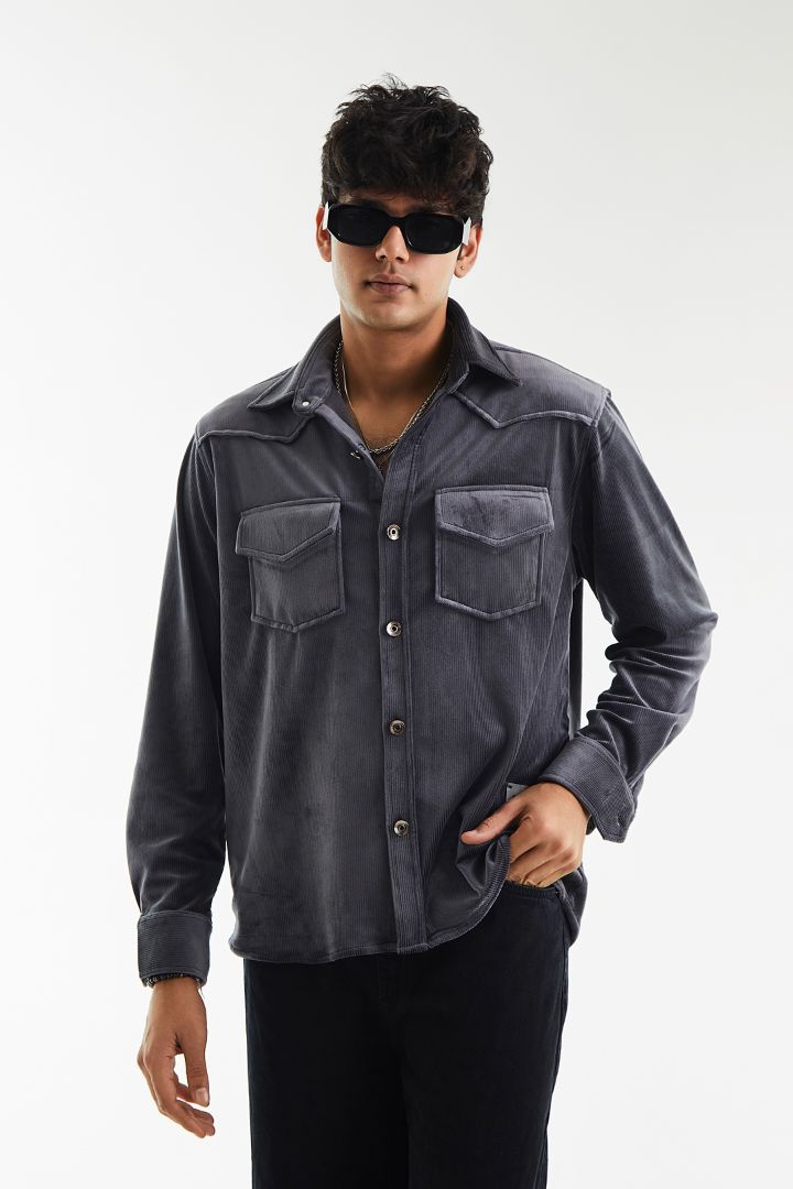 Overlay Velvet Corduroy Shirt