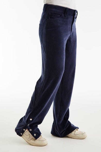 Bottom-Buttoned Velvet Corduroy Pant